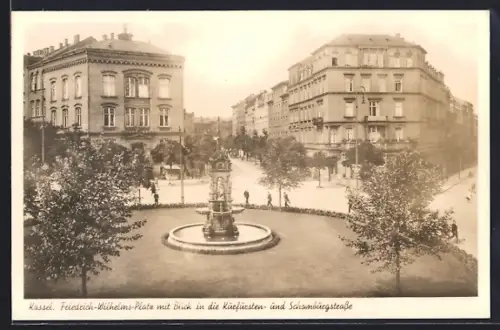 AK Kassel, Friedrich-Wilhelms-Platz mit Blick in die Kiepen- und Schomburgstrasse