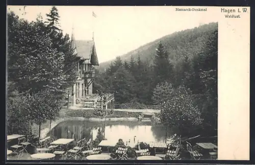 AK Hagen i. W., Bismarck-Denkmal, Waldlust