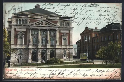 AK Elberfeld, Stadttheater, Strassenbahn
