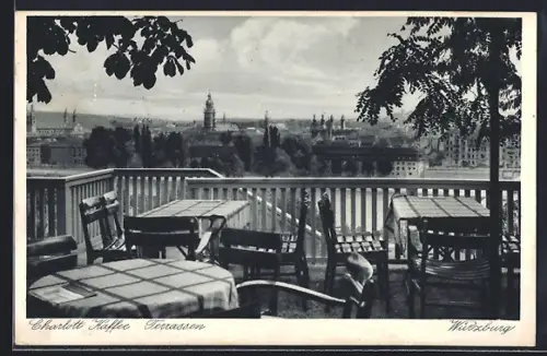 AK Würzburg, Charlott Kaffee Terrassen, Inh. L. & W. Schmidt, Blick zur Stadt