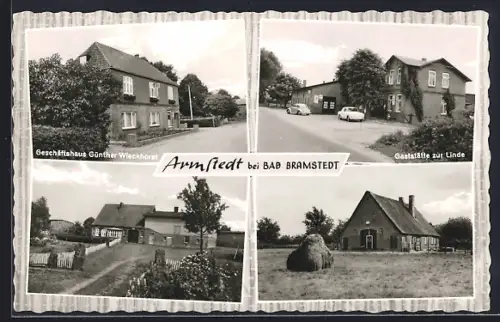 AK Armstedt bei Bad Bramstedt, Geschäftshaus Günther Wieckhorst, Gaststätte zur Linde, Ortsansichten