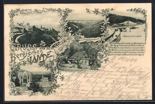 Lithographie Burg a. d. Wupper, Schloss Burg, Kaiser Wilhelm-Brücke, Thalsperre Remscheid