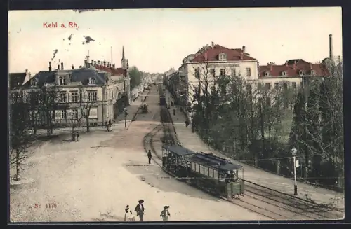 AK Kehl a. Rh., Strassenbahn, Stadtansicht