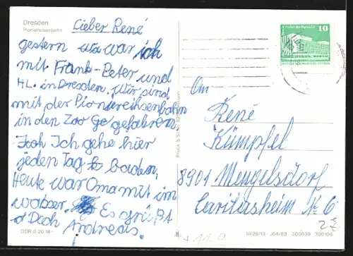 AK Dresden, Pioniereisenbahn, Bahnhof Frohe Zukunft am Fucikplatz im Grossen Garten