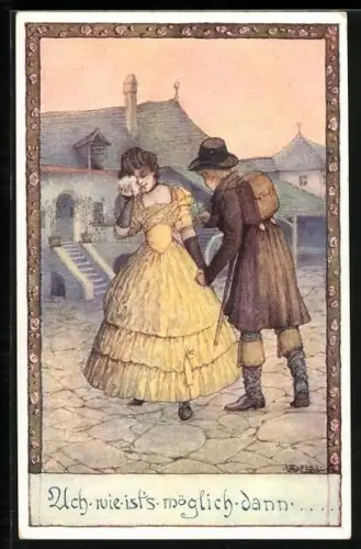 Künstler-AK T.Welzl: junge Frau weint beim Abschied von ihrem Geliebten