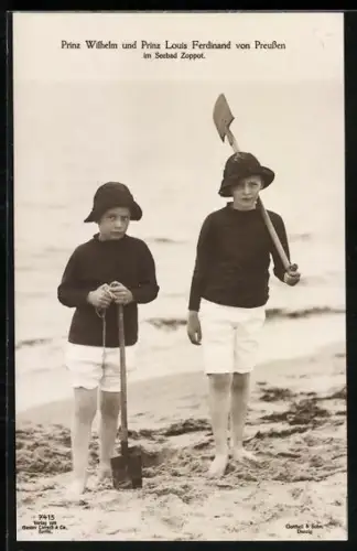 AK Zoppot / Sopot, Prinz Wilhelm und Prinz Louis Ferdinand als Knaben am Strand