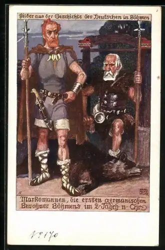 Künstler-AK Karl Alex Wilke: Markomannen-Krieger mit Speer und Schwert