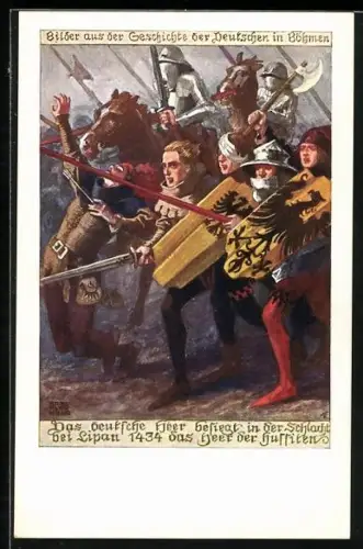 Künstler-AK Karl Alex Wilke: Das deutsche Heer besiegt in der Schlacht bei Lipan 1434 das Heer der Hussiten