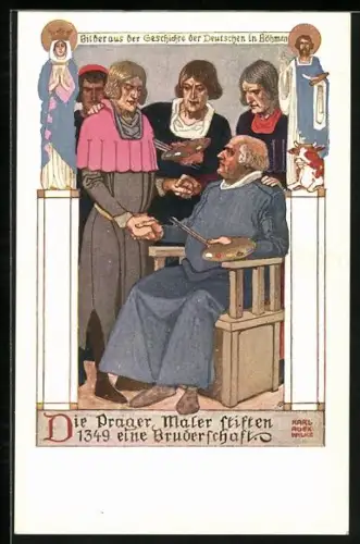 Künstler-AK Karl Alex Wilke: Prager Maler stiften 1349 eine Bruderschaft