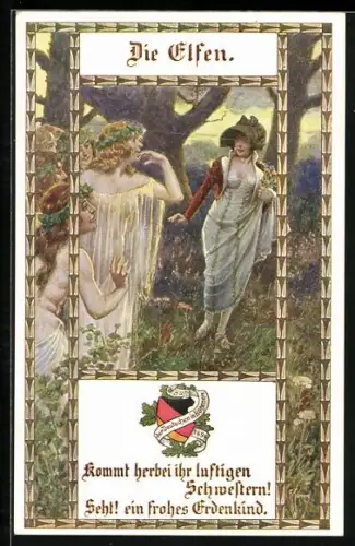 Künstler-AK Franz Kuderna: Die Elfen sehen ein Erdenkind