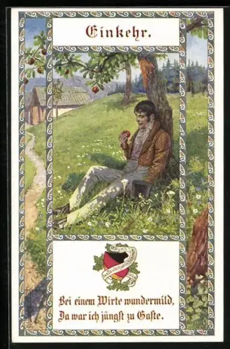 Künstler-AK Franz Kuderna: Einkehr, Bei einem Wirte wundermild...