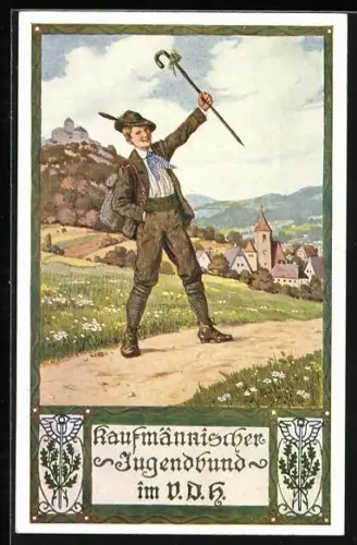 AK Kaufmännischer Jugendbund im V.D.H., Wanderer mit Hut und Wanderstock