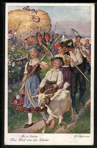 Künstler-AK F. Elssner: Friedrich Schiller, Das Lied von der Glocke, Feldarbeiter nach der Ernte