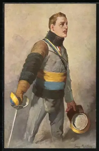 Künstler-AK Georg Mühlberg: Deutscher Student in Fechtkleidung