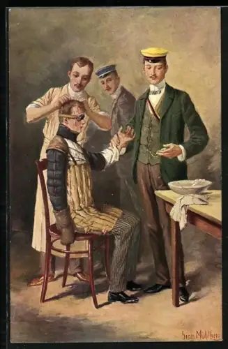 Künstler-AK Georg Mühlberg: Student wird nach einer Abfuhr verarztet