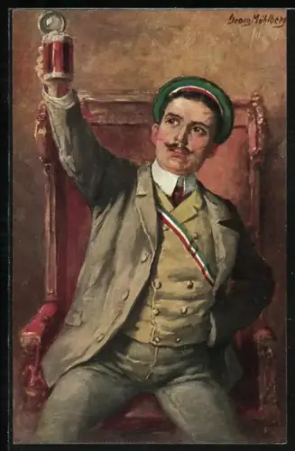 Künstler-AK Georg Mühlberg: Studentenleben, Ein Prosit, Burschenschaftler mit Bier