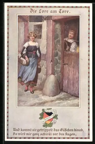 Künstler-AK Franz Kuderna: Die Lore am Tore, Liebespaar
