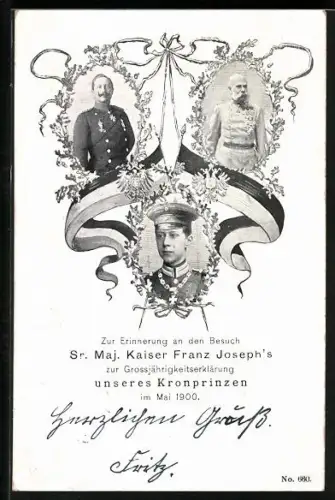 AK Zweibund, Kaiser Franz Josef I. von Österreich zur Grossjährigkeit des Kronprinzen 1900
