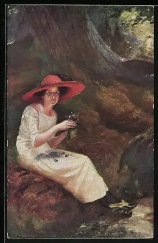 Künstler-AK sign. Barthel: Junge Frau mit Waldblumen