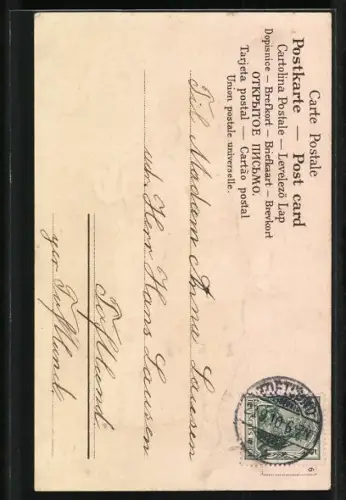 AK Behüt Dich Gott!, Liebespaar Arm in Arm auf einer Wiese