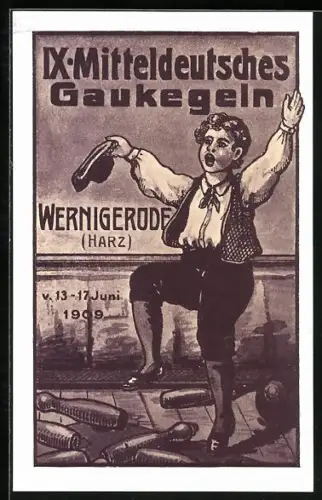 AK Wernigerode, IX. Mitteldeutsches Gaukegeln v. 13. 17. Juni 1909
