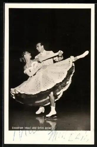 AK Eisballett Maxl und Ernst Baier auf Schlittschuhen