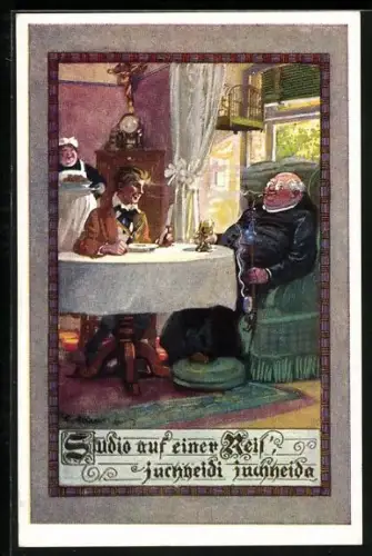 Künstler-AK F.Gareis: Studio auf einer Reis'- juchheidi juchheida