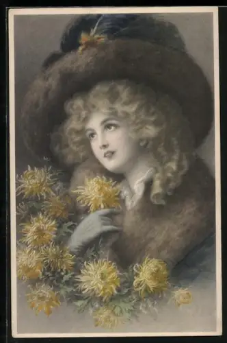 Künstler-AK Wichera: Mädchen mit Hut & Blumen