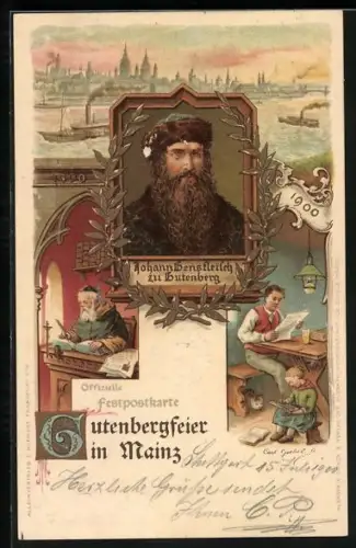 AK Mainz, 500. Gutenbergfeier, 1400-1900, Johann Gensfleisch zu Gutenberg