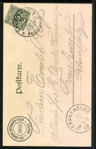 AK Mainz, 500. Gutenbergfeier, 1400-1900, Johann Gensfleisch zu Gutenberg