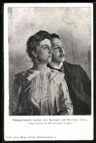 AK Genf, Kronprinzessin Louise von Sachsen und Monsieur Giron