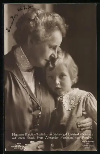 AK Herzogin Karoline Mathilde zu Schleswig-Holstein-Glücksburg mit ihrem Enkel Prinz Alexander Ferdinand v. Preussen