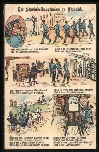 Künstler-AK Berlin-Köpenick, Der Schwindelhauptmann zu Köpenick