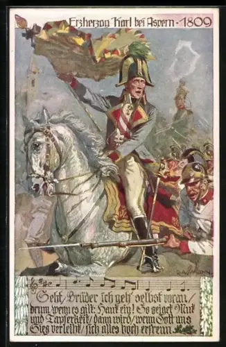 Künstler-AK Richard Assmann: 54 G Erzherzog Karl bei Aspern 1809, Rotes Kreuz