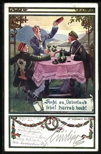 Künstler-AK W.Braun: Studenten trinken auf das Veterland