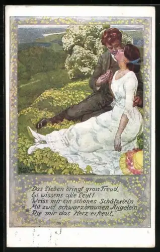 Künstler-AK Franz Thiel: Liebespaar auf der Sommerwiese sitzend