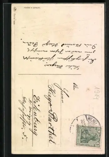 AK Ein frohes Neujahr, einfältiger Nachtwächter erschrickt vor einem Flugzeug