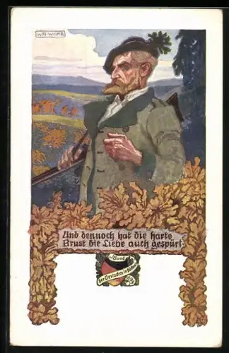 Künstler-AK Karl Alex Wilke: Jäger mit Gewehr im Herbst