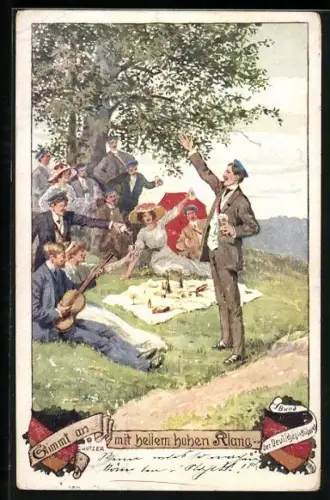 Künstler-AK Ernst Kutzer: Stimmt an mit hellem hohen Klang, Burschenschaft bei Picknick im Grünen