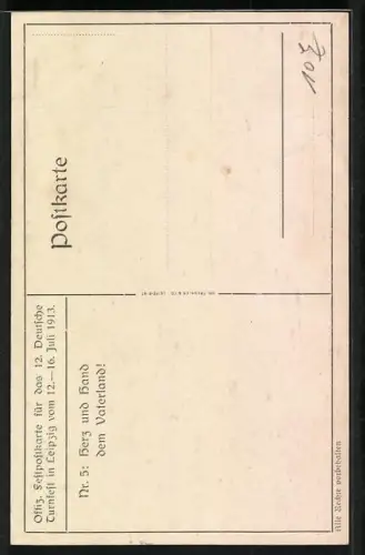 AK Leipzig, 12. Deutsches Turnfest 12.-16.07.1913, zwei Männer geben sich die Hand