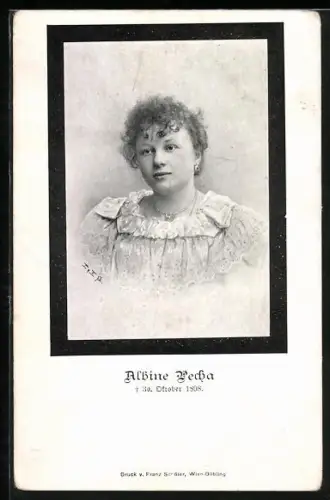 AK Krankenschwester Albine Pecha, letzte Lungentote aus Wien 1898