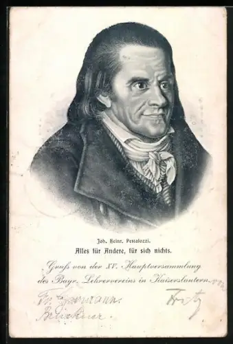 AK Kaiserslautern, Gruss von der XV. Hauptversammlung des Bayr. Lehrervereins, Joh. Heinr. Pestalozzi