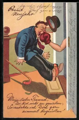 AK Mann an der Tür bekommt die Faust zu spüren, Scherz