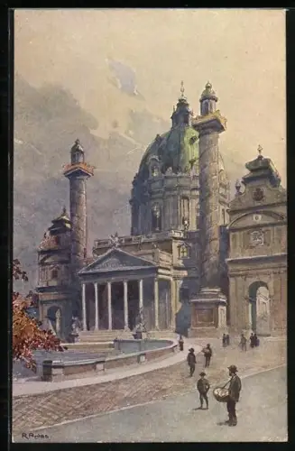 AK Wien, Passanten vor der Karlskirche