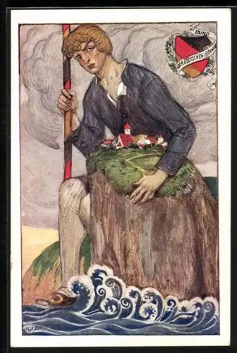 Künstler-AK Riese schützt das Land, Bund der Deutschen in Böhmen