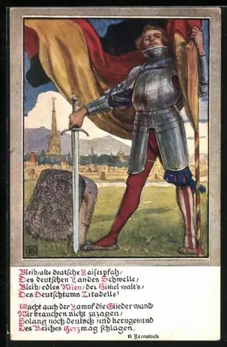Künstler-AK Karl Friedrich Gsur: Bleib alte deutsche Kaiserpfalz,..., Ritter mit Fahne