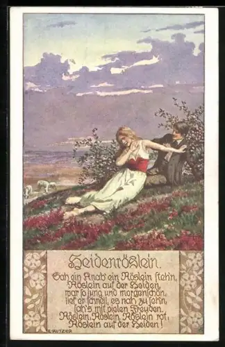 Künstler-AK Ernst Kutzer: Volksliedkarte Nr. 7, Heidenröslein