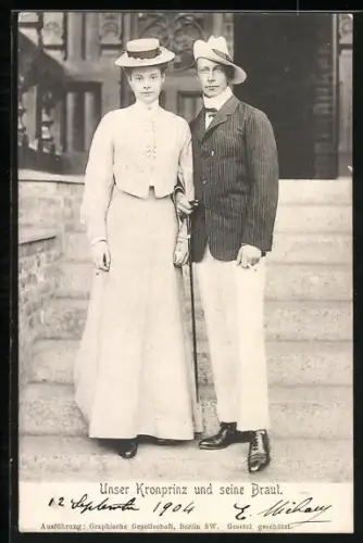 AK Kronprinz Wilhelm von Preussen mit Südwester und Braut Cecilie