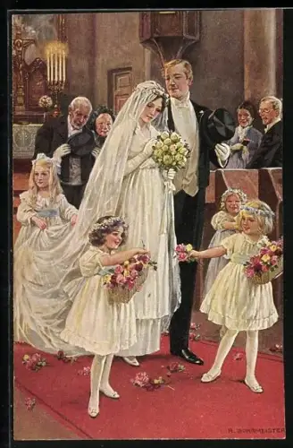 Künstler-AK R. Borrmeister: Hochzeitspaar schreitet zum Altar