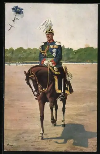 AK König Friedrich August von Sachsen in Uniform reitend